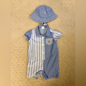 Baby Gap Blue Stripe Romper + Sun Hat Set 6–12M Spring Summer Outfit Set